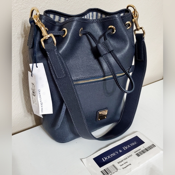 Dooney & Bourke Handbags - New Dooney & Bourke Dark Gray Saffiano Leather Drawstring Bucket Bag